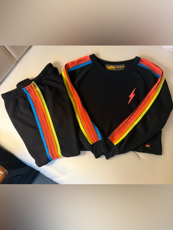 Aviator Nation Pants - Aviator Nation Black with Neon Stripe Sweatshirt & Sweatpants Set Like New! S/M